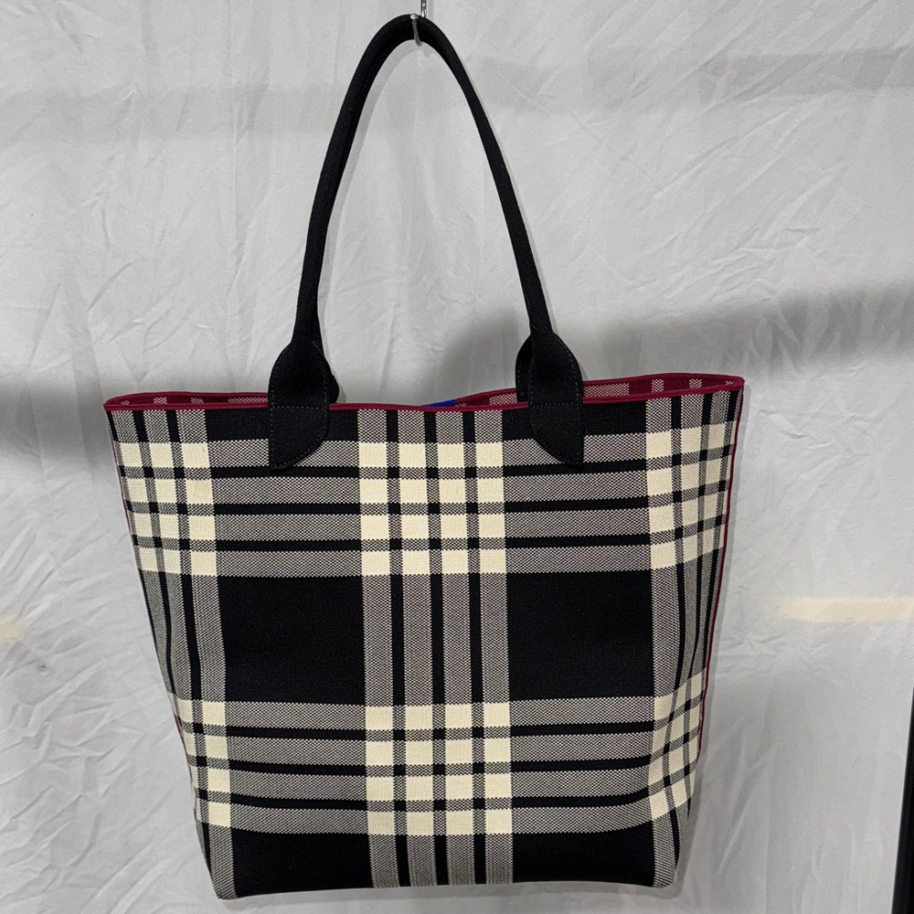 Rothy’s’ Plaid Black and Cream Tote Bag